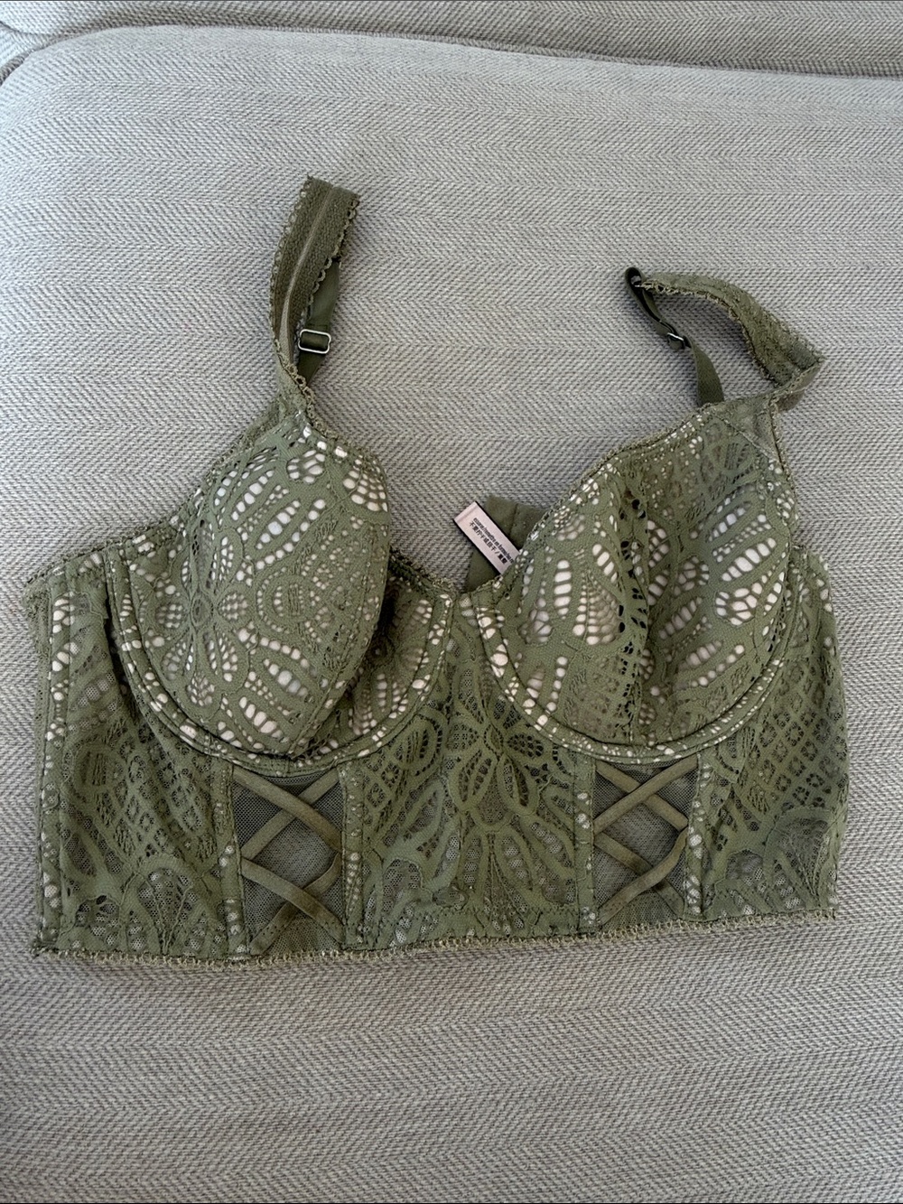 Victoria's Secret Olive Green Lace Longline Bra